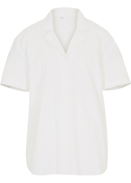 Lockere Oversize-Bluse mit Leinen, kurzarm in weiß von vorne - bpc bonprix collection
