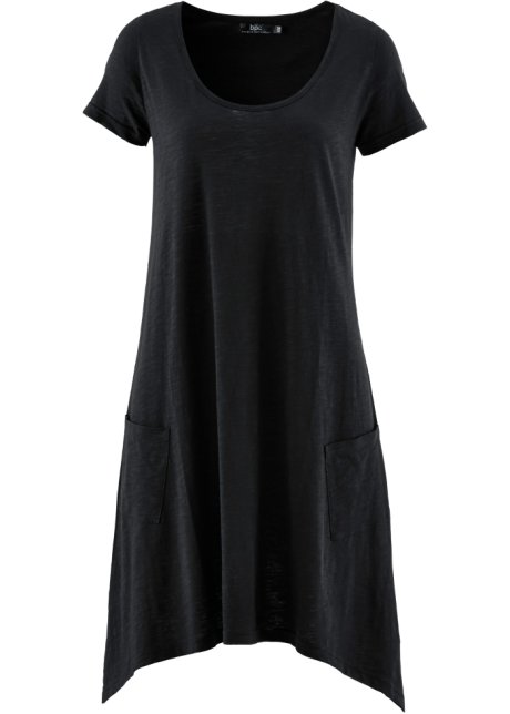 Kurzes Baumwoll-Shirtkleid aus Flammgarn in schwarz von vorne - bpc bonprix collection