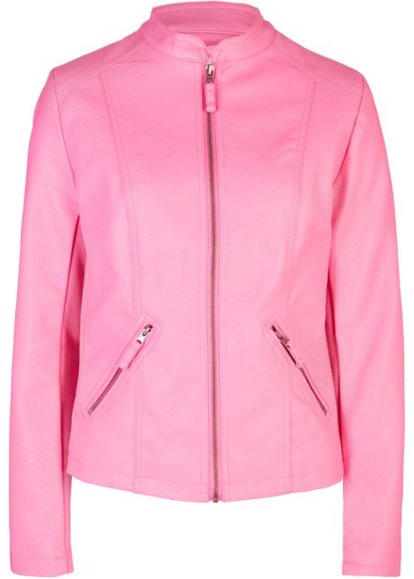 Leichte Lederimitat-Jacke mit seitlichen Stretcheinsätzen, tailliert in pink von vorne - bpc bonprix collection