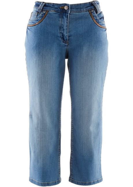 Slim Fit Jeans, Mid Waist, Baumwoll  in blau von vorne - bpc bonprix collection