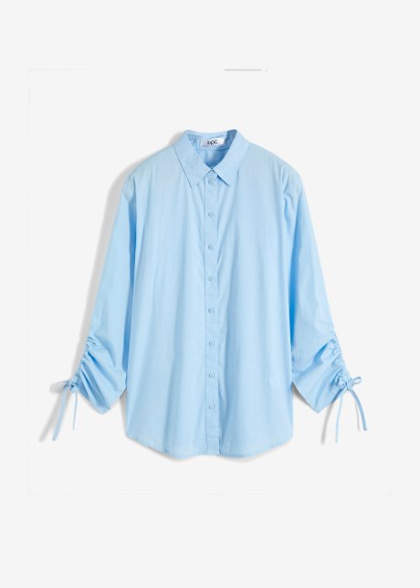 Bluse mit Ärmeldetail aus Bio-Baumwolle, langarm in blau von vorne - bpc bonprix collection