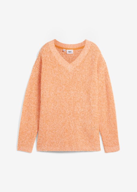 Lockerer Pullover aus Waffelstrick, langarm in orange von vorne - bpc bonprix collection