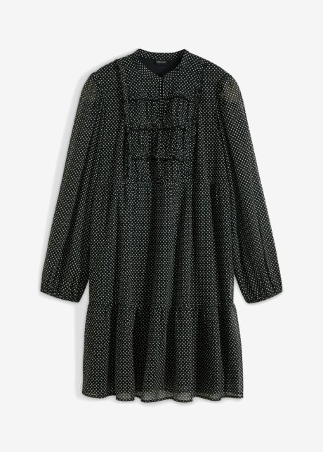 Kleid mit Rüschen in schwarz von vorne - BODYFLIRT