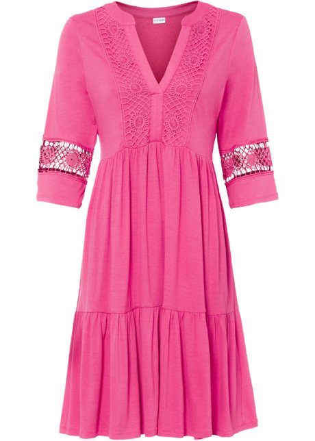 Tunika-Kleid mit Spitze in pink von vorne - BODYFLIRT