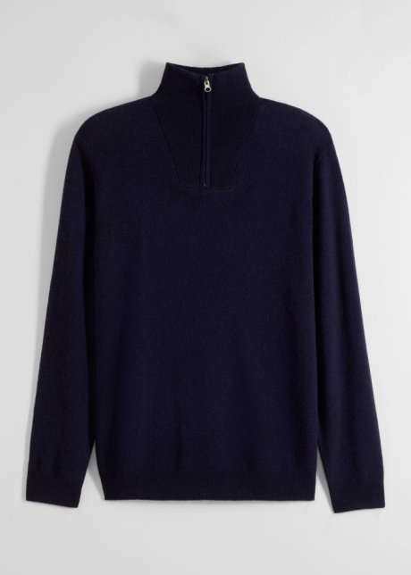 Wollpullover mit Good Cashmere Standard®-Anteil, Troyerkragen in blau von vorne - bpc selection premium