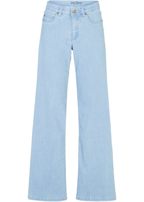 Wide Leg Jeans Mid Waist, Stretch  in blau von vorne - John Baner JEANSWEAR