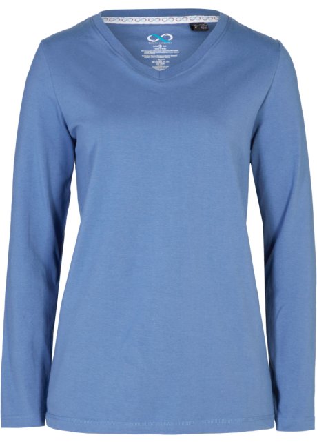 Essential Langarmshirt mit V-Ausschnitt, seamless  in blau von vorne - bonprix PREMIUM