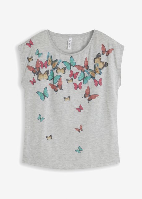 Shirt mit Schmetterlingen in grau von vorne - RAINBOW