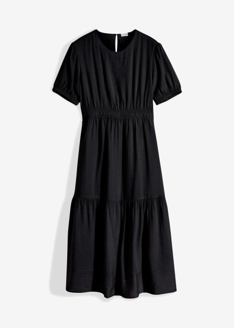 Kleid mit Volants in schwarz von vorne - BODYFLIRT