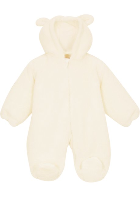 Baby Teddyfleece Overall mit Kapuze in weiß von vorne - bpc bonprix collection