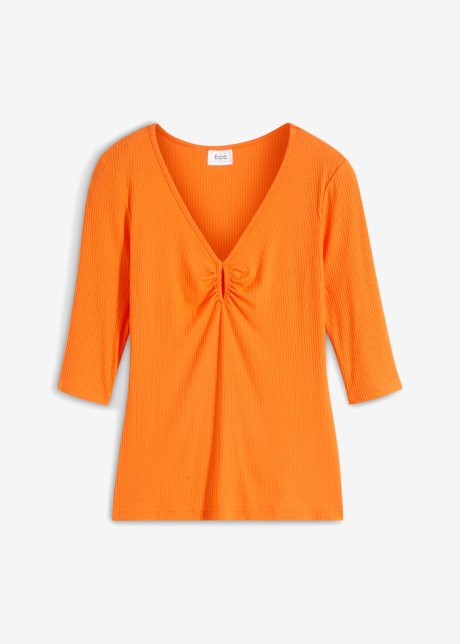 Rippshirt mit V-Ausschnitt, halbarm in orange von vorne - bpc bonprix collection