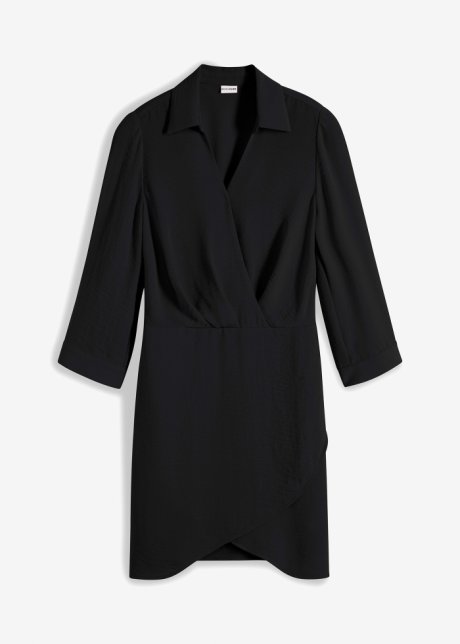 Kleid mit Wickeldetail in schwarz von vorne - BODYFLIRT