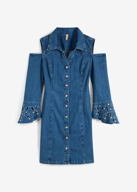 Jeanskleid in blau von vorne - BODYFLIRT boutique
