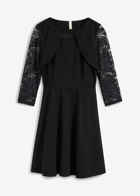 Kleid mit Spitzenärmel in schwarz von vorne - BODYFLIRT boutique