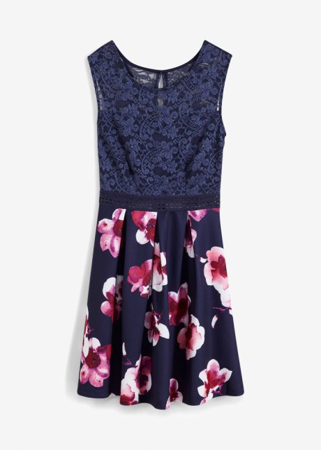 Kleid mit Blumenprint in blau von vorne - BODYFLIRT boutique