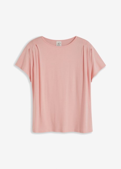 T-Shirt mit Raffungen in rosa von vorne - RAINBOW