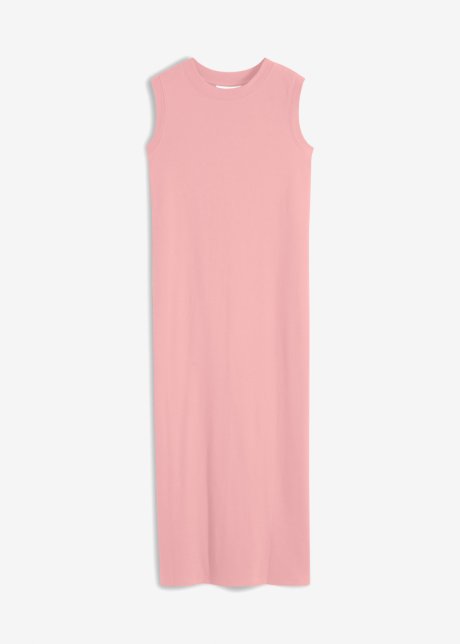 Geripptes Jerseykleid mit Schlitz in rosa von vorne - bpc bonprix collection