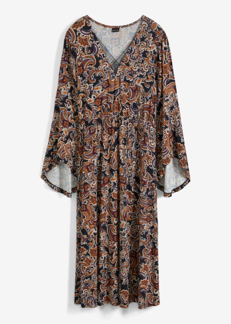 bedrucktes Kleid aus nachhaltiger Viskose in braun von vorne - BODYFLIRT