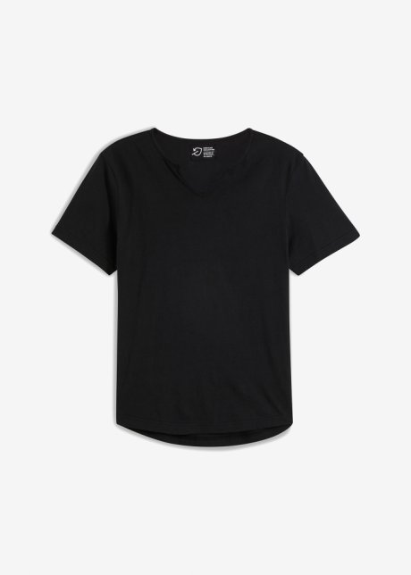 T-Shirt mit V-Ausschnitt aus Bio Baumwolle, Slim Fit in schwarz von vorne - RAINBOW