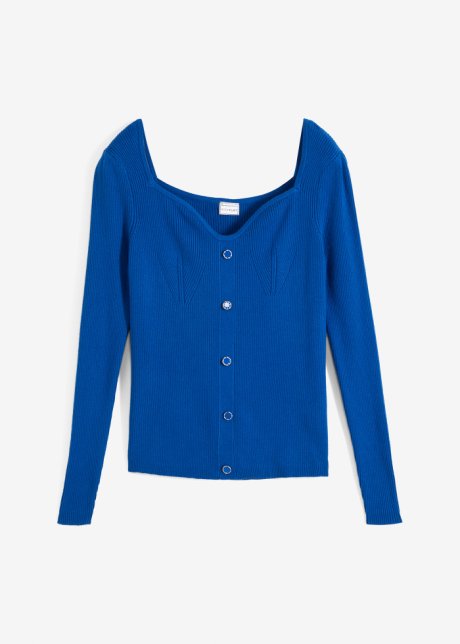 Pullover mit Herzausschnitt in blau von vorne - BODYFLIRT