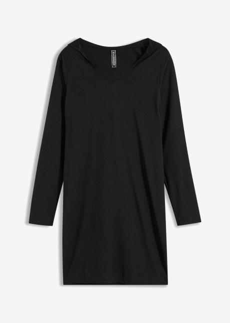Jerseykleid mit Kapuze in schwarz von vorne - RAINBOW