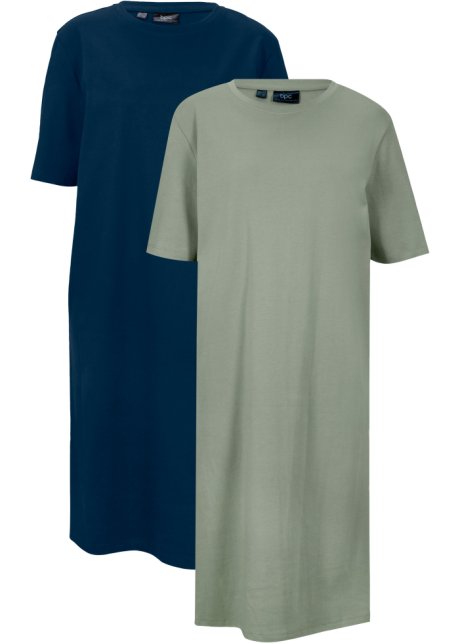 T-Shirtkleid, oversize (2er Pack) in blau von vorne - bpc bonprix collection