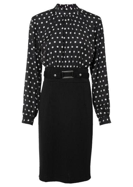 Kleid mit Polka Dots in schwarz von vorne - BODYFLIRT boutique