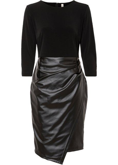 Kleid mit Lederimitat in schwarz von vorne - BODYFLIRT boutique