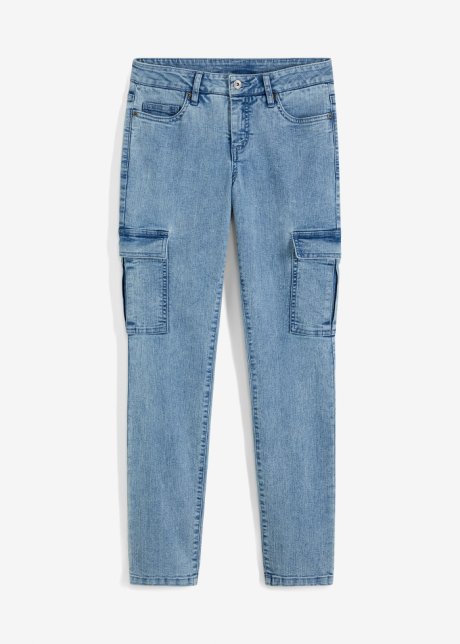 Straight Cargo-Jeans mit gewaschener Optik in blau von vorne - RAINBOW