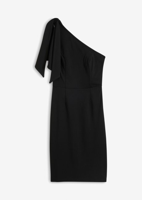 Kleid, One-Shoulder in schwarz von vorne - BODYFLIRT boutique