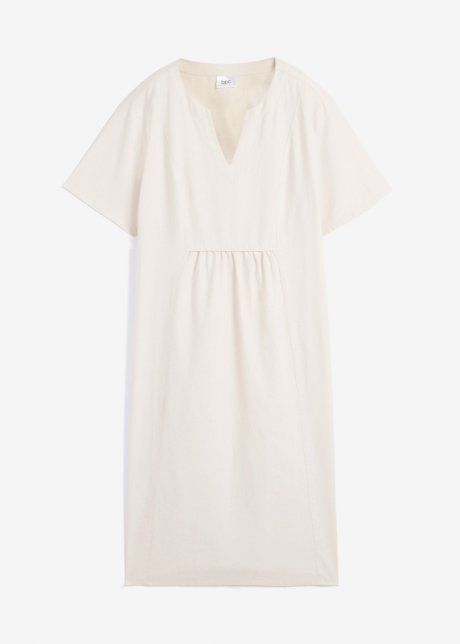 Tunika-Kleid mit Taschen mit Leinen, kniebedeckend in beige von vorne - bpc bonprix collection