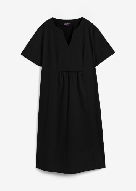 Tunika-Kleid mit Taschen mit Leinen, kniebedeckend in schwarz von vorne - bpc bonprix collection