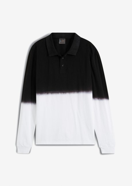 Piqué-Poloshirt Langarm mit Farbverlauf in schwarz von vorne - bpc selection