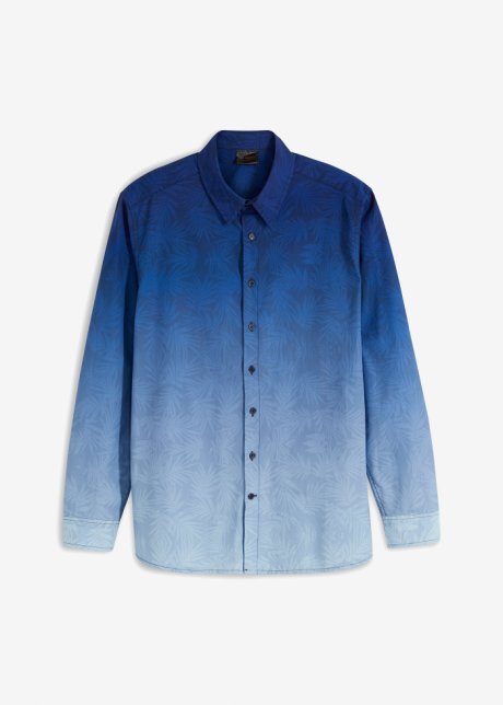 Langarmhemd mit Farbverlauf aus Bio-Baumwolle in blau von vorne - bpc selection