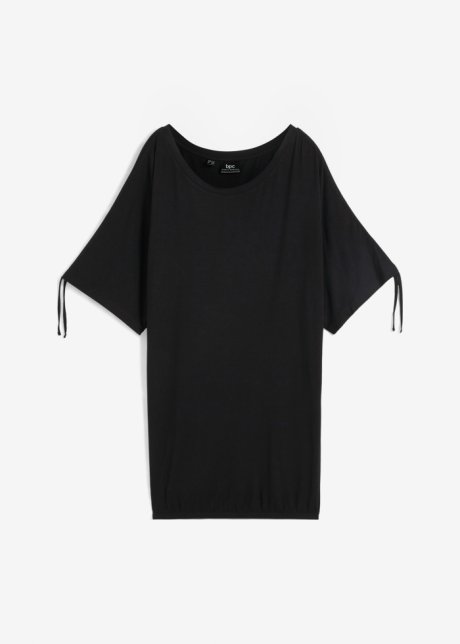 Shirt mit Raffung am Ärmel und Gummibund am Saum  in schwarz von vorne - bpc bonprix collection