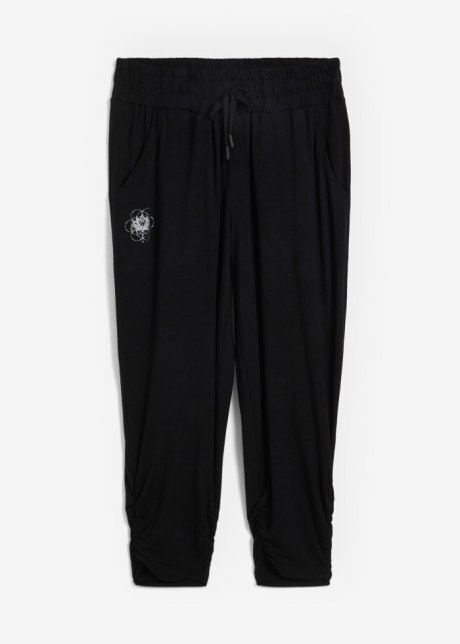 Loungewear Haremshose mit gerafftem Saum in schwarz von vorne - bpc bonprix collection