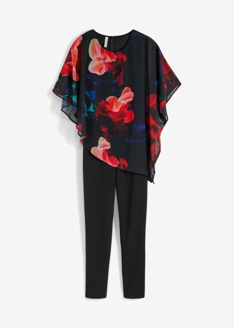 Jumpsuit mit Blumenprint in schwarz von vorne - BODYFLIRT boutique