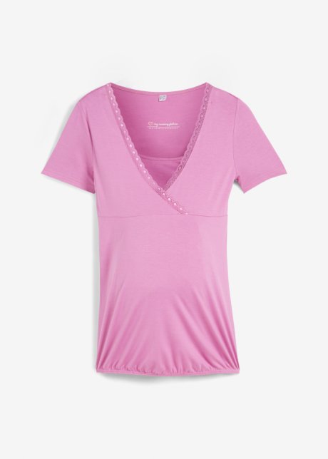 Umstandsshirt / Stillshirt, Spitze in pink von vorne - bpc bonprix collection