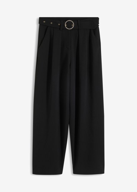 Culotte mit Gürtel, strukturiert in schwarz von vorne - BODYFLIRT boutique