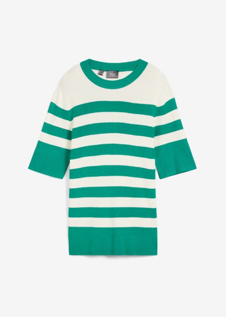 Pullover mit Streifen, halbarm in grün von vorne - bpc bonprix collection