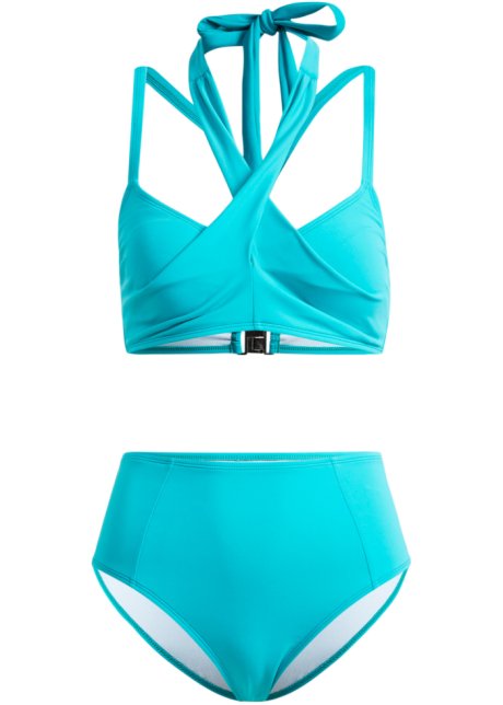 Bustier Bikini (2-tlg.Set) aus recyceltem Polyamid in blau von vorne - RAINBOW