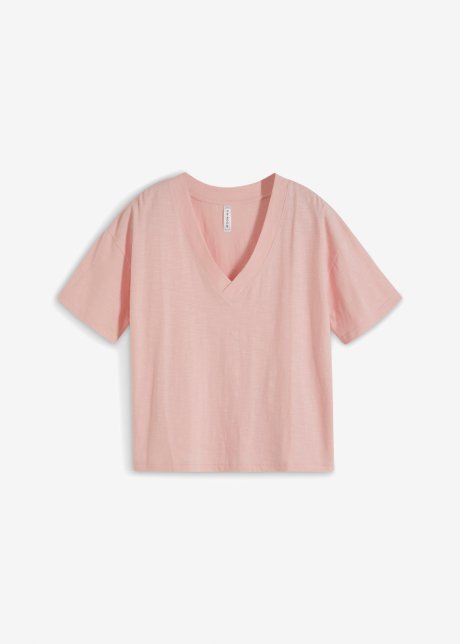 Shirt mit tiefem V-Ausschnitt in rosa von vorne - RAINBOW