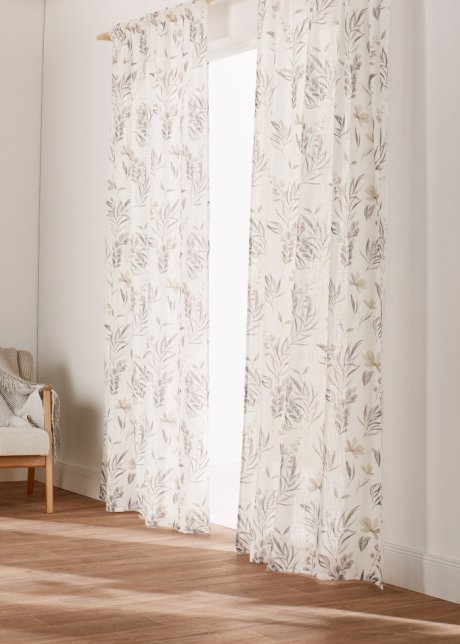 Vorhang mit recyceltem Polyester mit Blätter Druck (1er Pack) in beige - bpc living bonprix collection