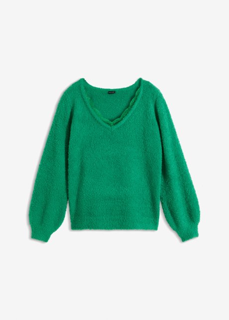 Pullover mit Spitzeneinsatz in grün von vorne - BODYFLIRT