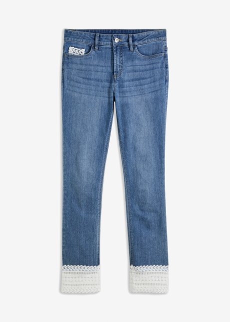 Jeans mit Spitze in blau von vorne - BODYFLIRT