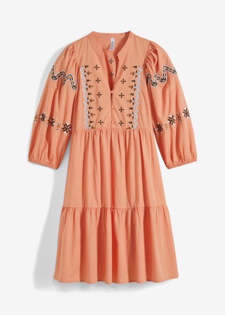 Kurzes Kleid mit Stickerei in orange von vorne - RAINBOW