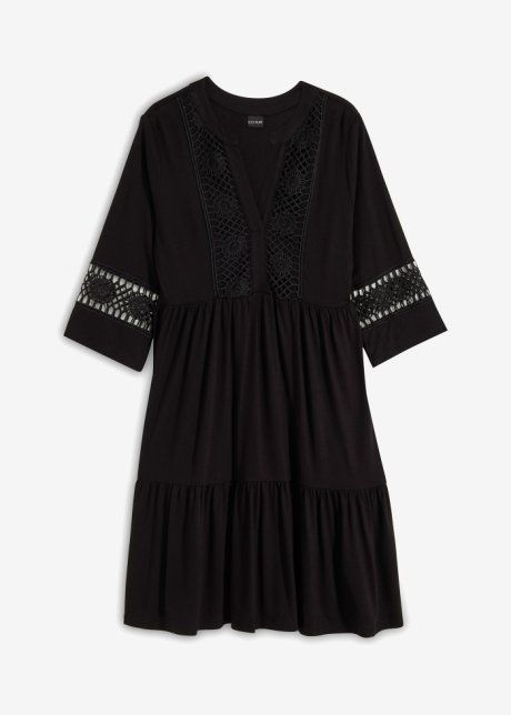Tunika-Kleid mit Spitze in schwarz von vorne - BODYFLIRT