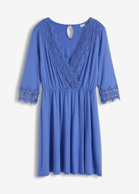 Kleid mit Spitze aus nachhaltiger Viskose in blau von vorne - BODYFLIRT