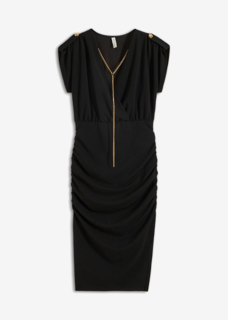 Kleid mit Ketten-Detail in schwarz von vorne - BODYFLIRT boutique