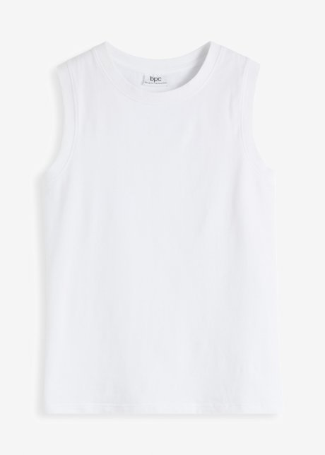 Jersey-Top mit halsnahem Rundhalsausschnitt in weiß von vorne - bpc bonprix collection